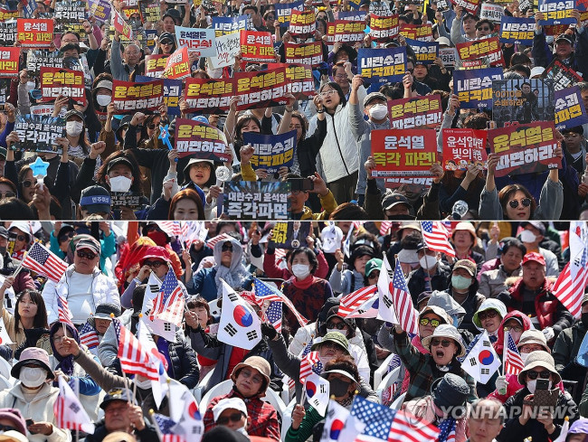 주말 도심에서 열린 윤석열 대통령 탄핵 찬반집회