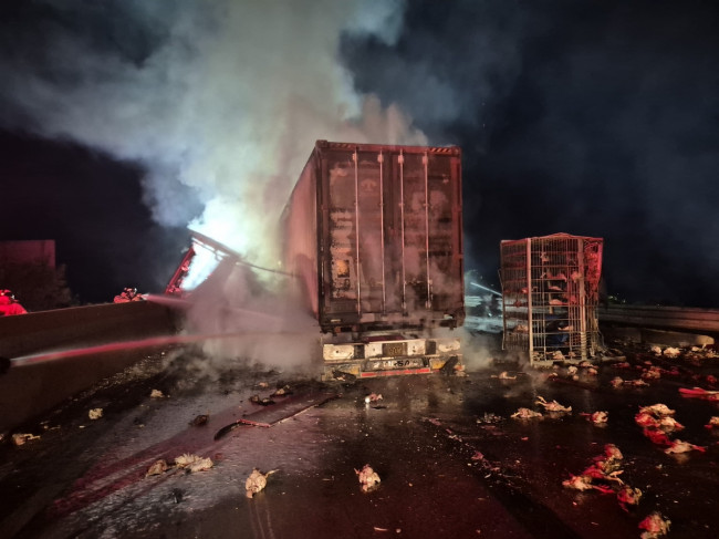 고속도로 추돌사고 후 화재 진압