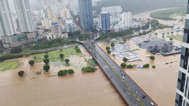 빗물에 잠긴 태화강변