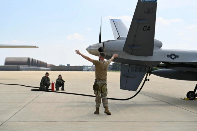 지난달 22일 광주 공군 기지에서 훈련 중인 MQ-9A
