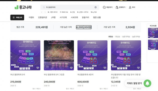 티켓 웃돈 판매