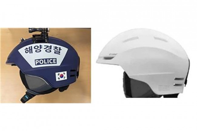 해경 함정 요원 안전모(왼쪽)와 스키장 안전모(오른쪽)