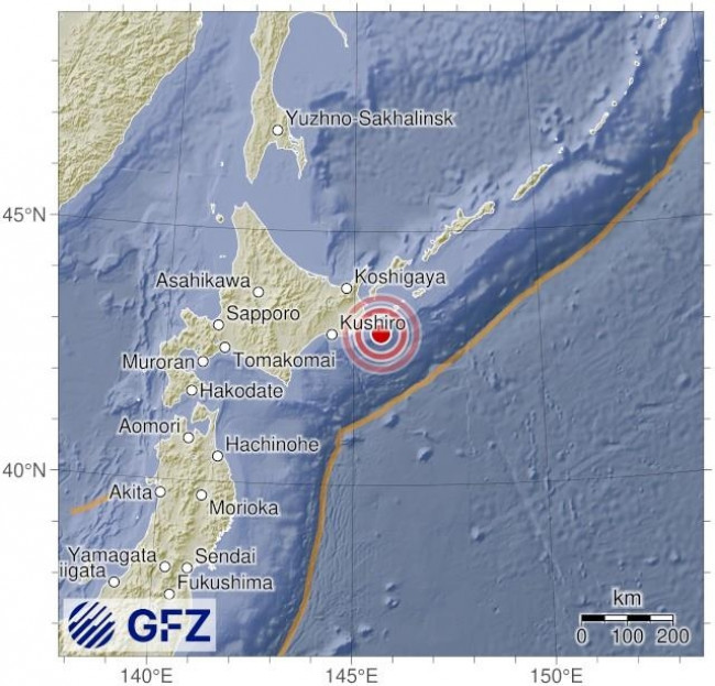 일본 홋카이도 동부 해역서 규모 5.8 지진